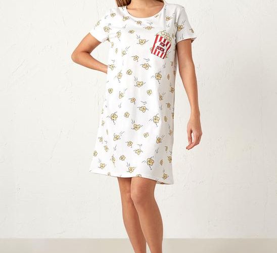 Image annonce: Chemise De Nuit Blanche Imprimée En Coton (Taille : XS / S / M / L / XL / 2XL)