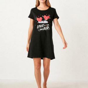 Annonce Chemise De Nuit Noire Imprimée En Coton (Taille : XS / S / M / L / XL / 2XL)