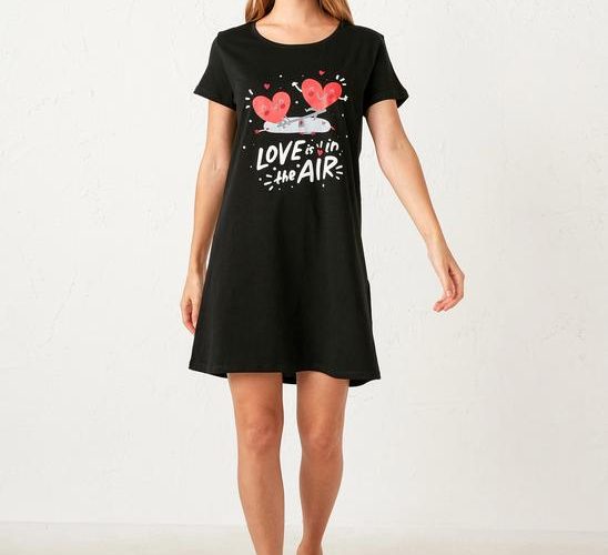 Image annonce: Chemise De Nuit Noire Imprimée En Coton (Taille : XS / S / M / L / XL / 2XL)