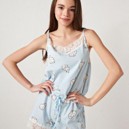 Annonce: Combinaison Courte Imprimée En Coton Bleu Ciel (Taille : XS / S / M / L / XL / 2XL)
