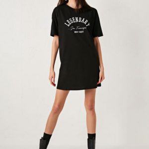 Annonce Robe Courte Noir Imprimée Legendary 100% Coton (Taille : XS / S / M / L / XL / 2XL)