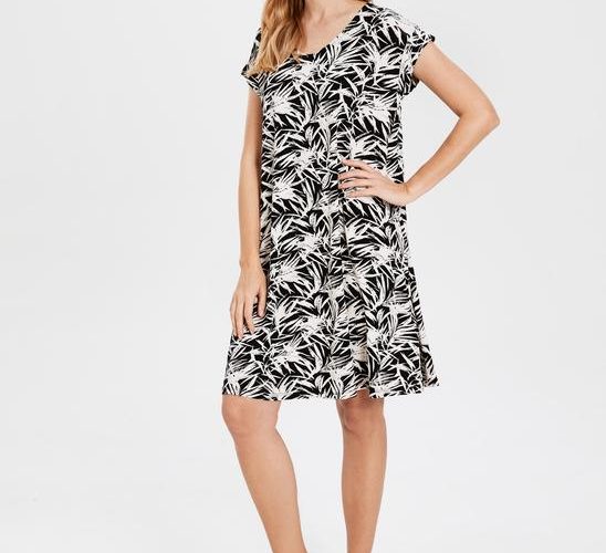 Image annonce: Robe Noir Imprimé Blanc En Viscose Pour Femme (Tailles : XS | S | M | L | XL | 2XL )