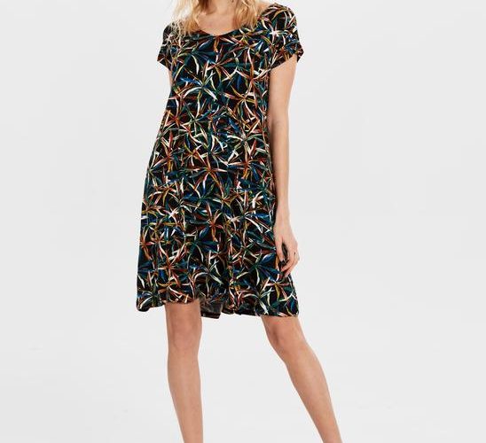 Image annonce: Robe Noir Imprimée Multicolore En Viscose Pour Femme (Taille : XS / S / M / L / XL / 2XL)