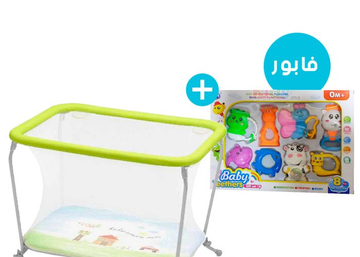 Image annonce: Parc de jouets Pliant Lusso Lapin – Cam + Hochet – Jouets éducatifs pour bébé