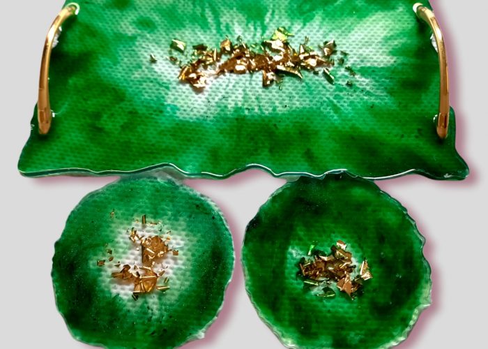 Image annonce: Plateau et 2 sous tasse handmade en résine epoxy