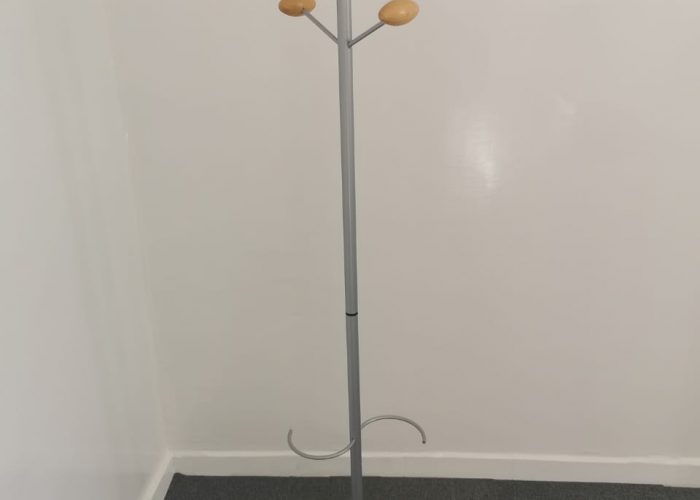 Image annonce: Porte manteau 6 patères gris aluminium pro bureau avec support porte parapluie