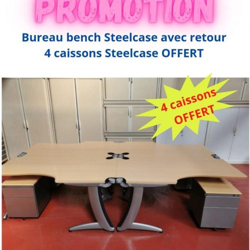 Annonce: Bureau bench Steelcase avec retour 4 caissons OFFERT