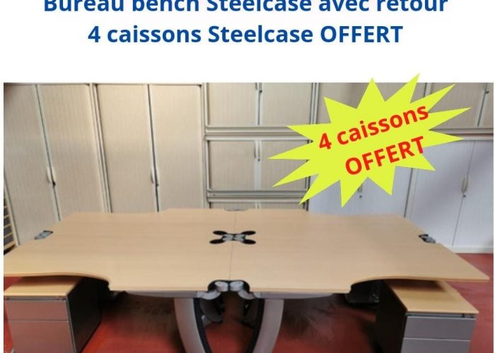 Image annonce: Bureau bench Steelcase avec retour 4 caissons OFFERT