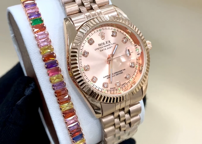 Image annonce: Montre rolex avec gourmette acier inoxydable