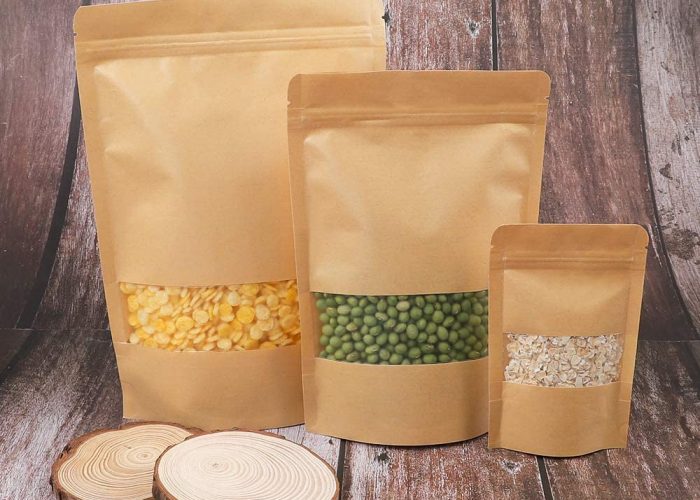 Image annonce: Sachet sac plastifié zip kraft avec fenêtre transparente Refermable Alimentaire imperméabl