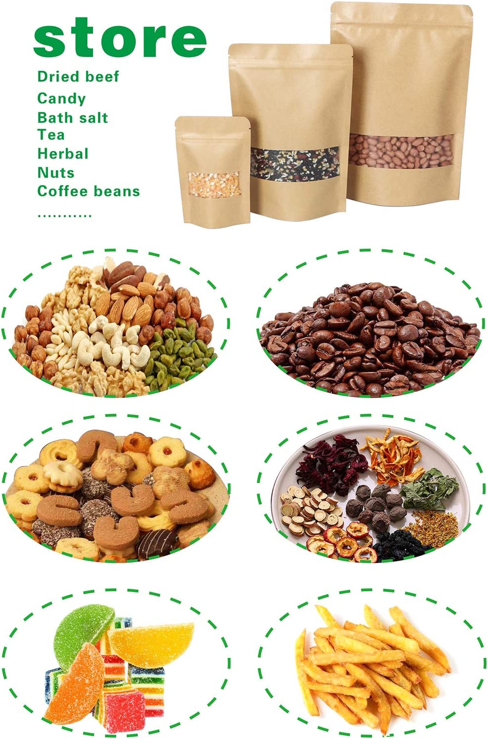 Sachet sac plastifié zip kraft avec fenêtre transparente Refermable