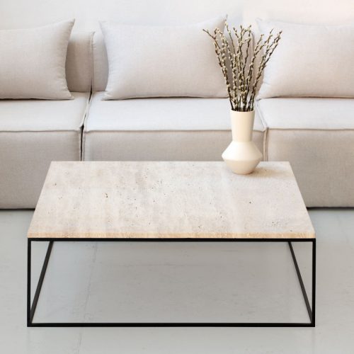 Annonce: Table basse travertin et métal noir