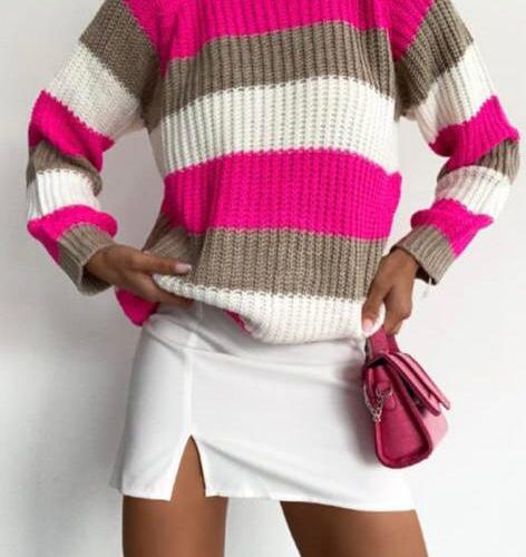 Annonce: Pull mi-long rayé doux