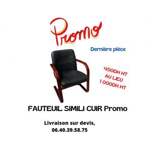 Annonce Fauteuil accueil simili cuir noir finition bois promo