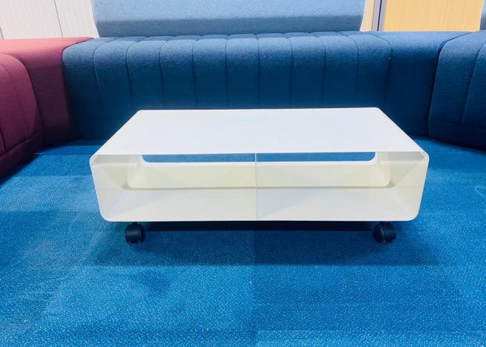 Image annonce: Table basse meuble TV années 70 métal sur roue blanc