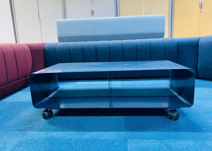 Image annonce: Table basse meuble TV années 70 métal sur roue bleu