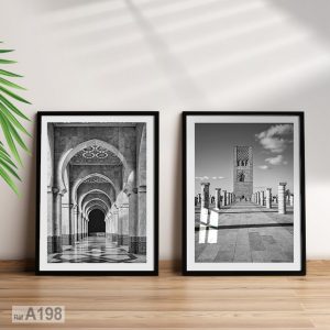 Annonce 2 Tableau noir et blanc, monuments traditionnels Maroc avec cadre