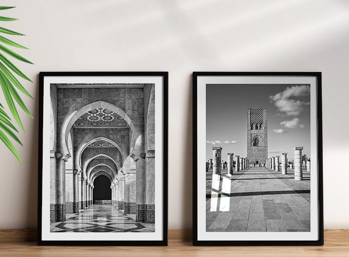 Image annonce: 2 Tableau noir et blanc, monuments traditionnels Maroc avec cadre