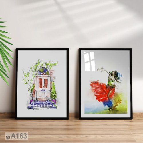 Annonce: Femme Egyptienne Danseuse, Tableau Décoratif peinture aquarelle encadré en bois