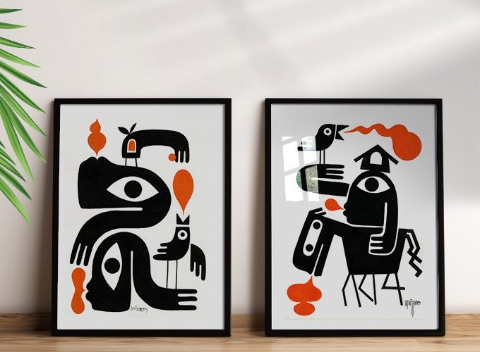 Image annonce: Tableau Art abstrait Figuratif contemporain encadré en bois لوحة تشكيلية