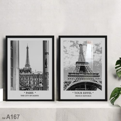 Annonce: Tableau classic noir et blanc : photos Tour Eiffel et rues de Paris France