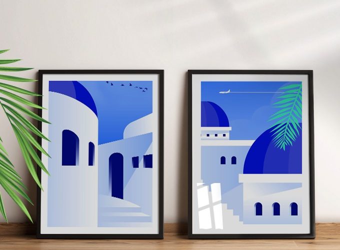 Image annonce: Tableau décoration: Maisons traditionnels bleu d’îles de Grèce, à vendre au Maroc