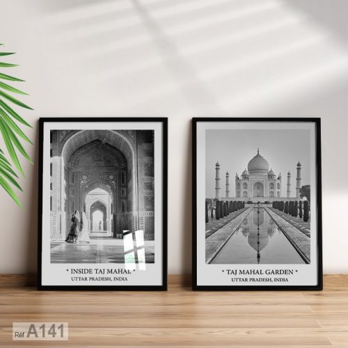 Annonce: Tableau jardin Taj Mahal noir et blanc, cadre en bois, vendu au Maroc