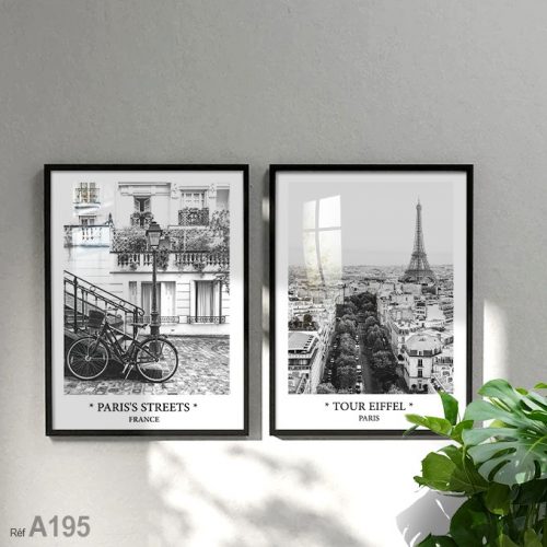 Annonce: Tableau poster noir et blanc Paris & la Tour Eiffel dans un Cadre Mural