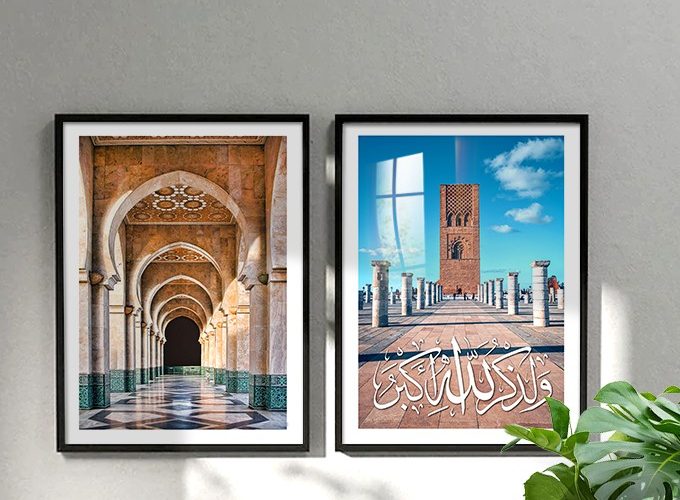 Image annonce: Tableau Poster, Villes & Monuments du Maroc, décoration cadre en bois sous verre