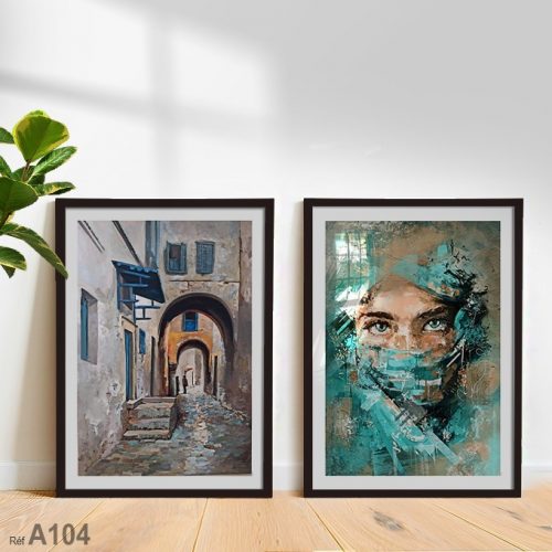 Annonce: Tableaux abstraits représentent yeux femme voilée er rue de l’ancienne médina لوحة إمرأة