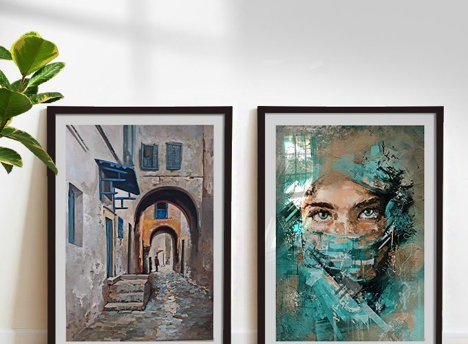 Image annonce: Tableaux abstraits représentent yeux femme voilée er rue de l’ancienne médina لوحة إمرأة