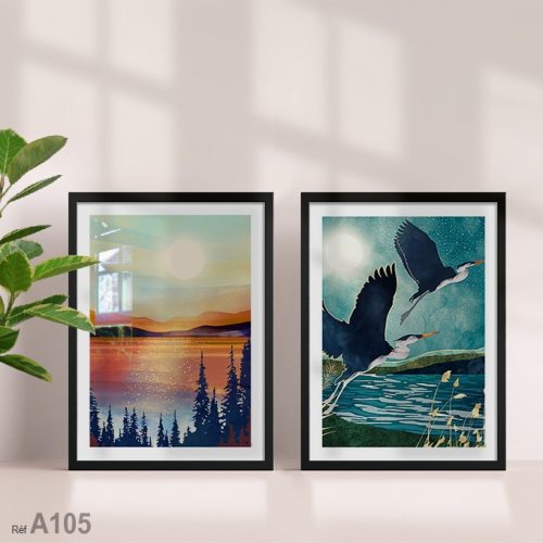 Annonce: Tableaux nature:  peinture Paysage et montagne, oiseaux migrateurs لوحة منظر الطبيعة