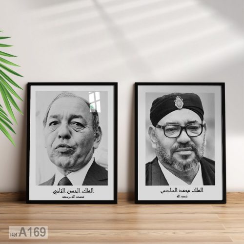 Annonce: vente en ligne : Tableau portrait encadré : Rois Mohammed 6 et Hassan II