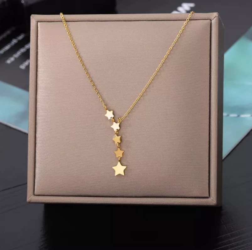Collier Gloria acier inoxydable doré 45 cm – Étoilé