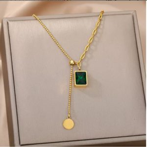 Annonce Collier acier inoxydable perle verte