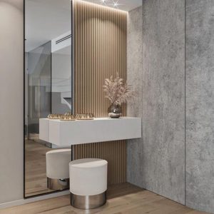Annonce décoration murale de Entrée de la maison | Habillage mural  miroir avec console sur mesure