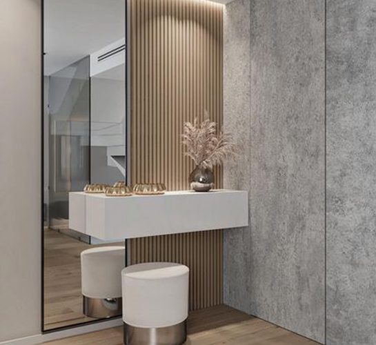 Image annonce: Décoration murale de Entrée de la maison | Habillage mural miroir avec console sur mesure