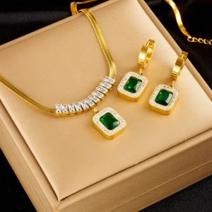 Annonce Ensemble Collier acier inoxydable perle verte