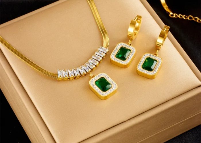 Image annonce: Ensemble Collier acier inoxydable perle verte