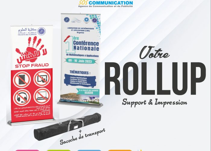 Image annonce: Rollup avec une impression de haute qualité et sacoche de transport.