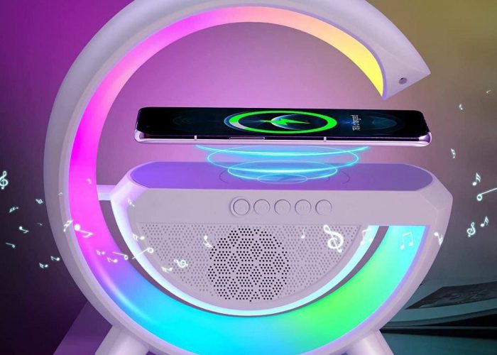 Image annonce: Chargeur sans fil LED veilleuse RGB atmosphère lamp Smart haut-parleur Bluetooth