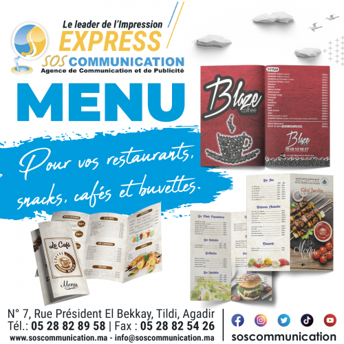 Annonce: Menu snack, restaurant, cafe