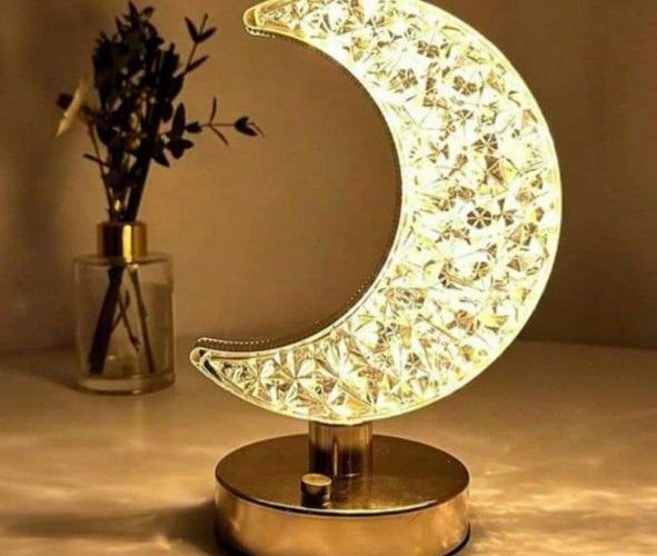 Image annonce: Lampe de Decoratin Cristal Tactile, Lampe de Table de chevet Veilleuse LED Forme de Lune, Abat jour Cristal