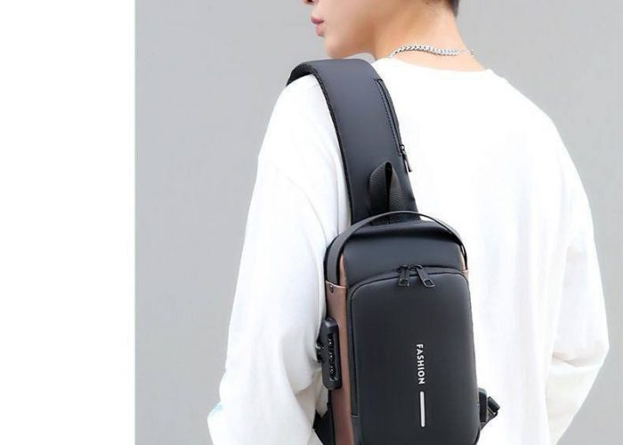 Image annonce: Sac de poitrine antivol pour hommes, sacs initiés, chargement USB حقيبة الصدر المضادة للماء والمتعددة الاستخدامات