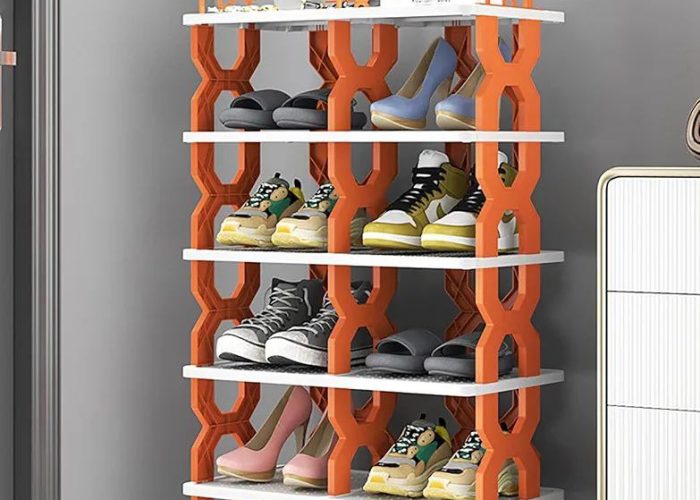 Image annonce: Étagère à chaussures en plastique à 6 niveaux pour la maison avec roulettes
