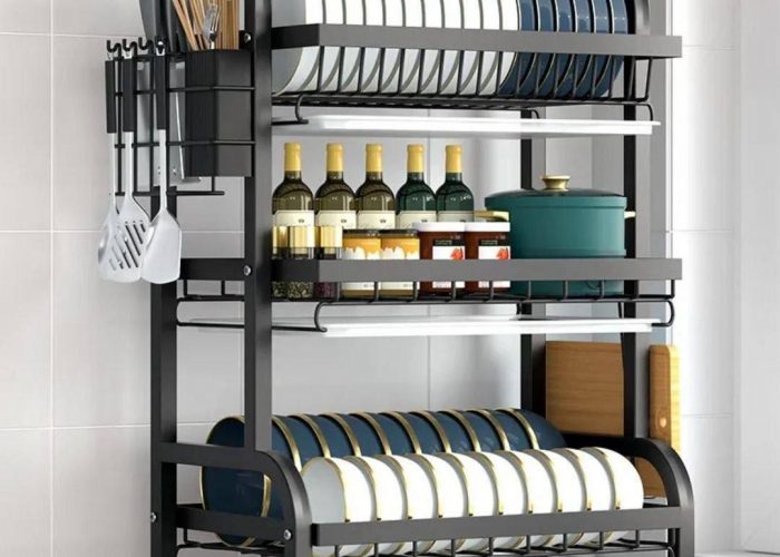 Image annonce: Égouttoir à vaisselle à 3 niveaux pour comptoir de cuisine – Étagère de rangement – Égouttoir à vaisselle de cuisine