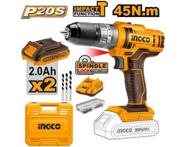 Image annonce: Perceuse-Visseuse 20V 45Nm 2Batteries SI