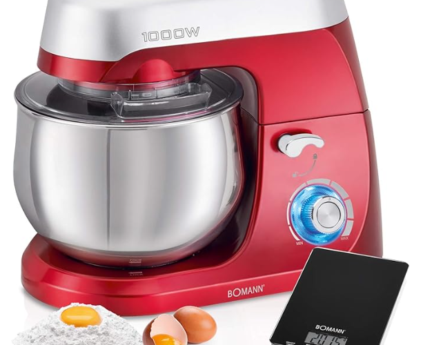 Image annonce: Bomann KM 6009 CB Robot mixer pâtissier 5 litres vitesse réglable électronique 1000 W rouge + balance cuisine