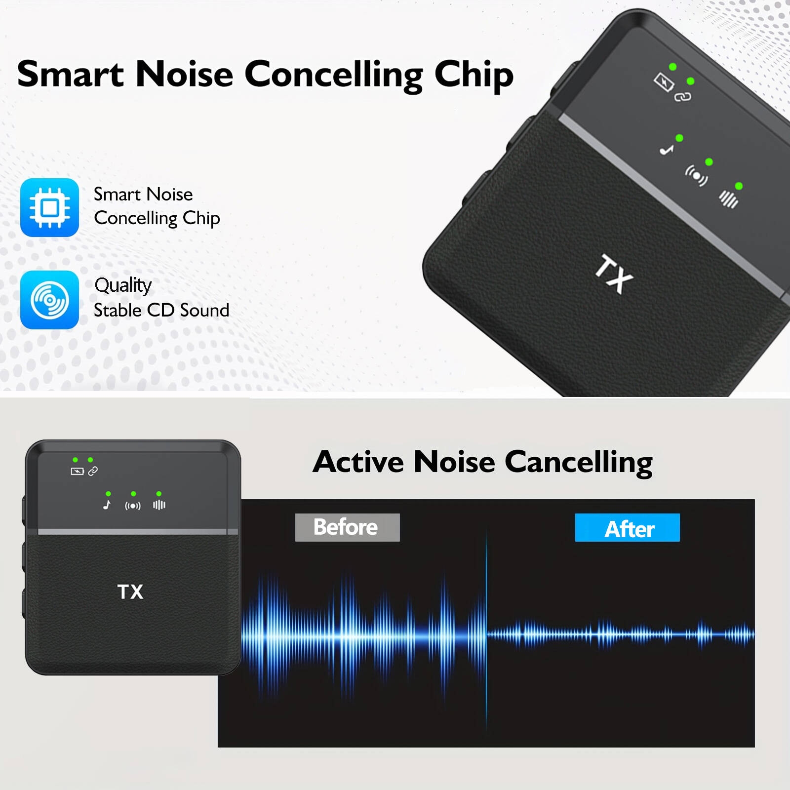 Micro Cravate Sans Fil Podazz – Réduction De Bruit, Rechargeable USB-C, Compatible IPhone, Android, Jusqu'à 30 M De Portée