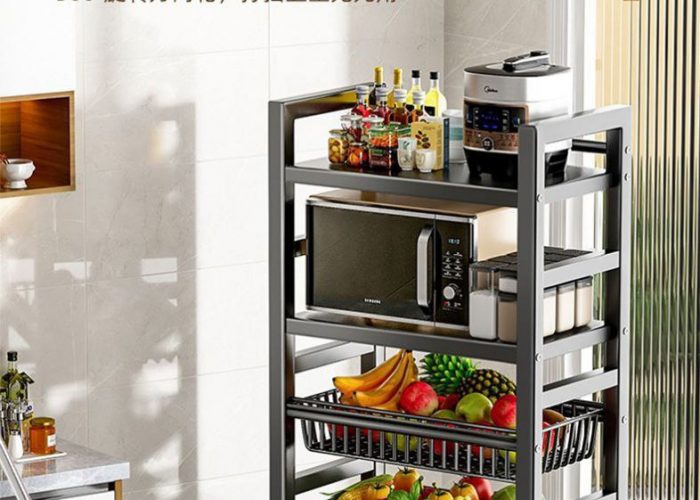 Image annonce: Chariot multifonction de cuisine pliante à 5 niveaux, 3 paniers et 2 Étagères avec Roues